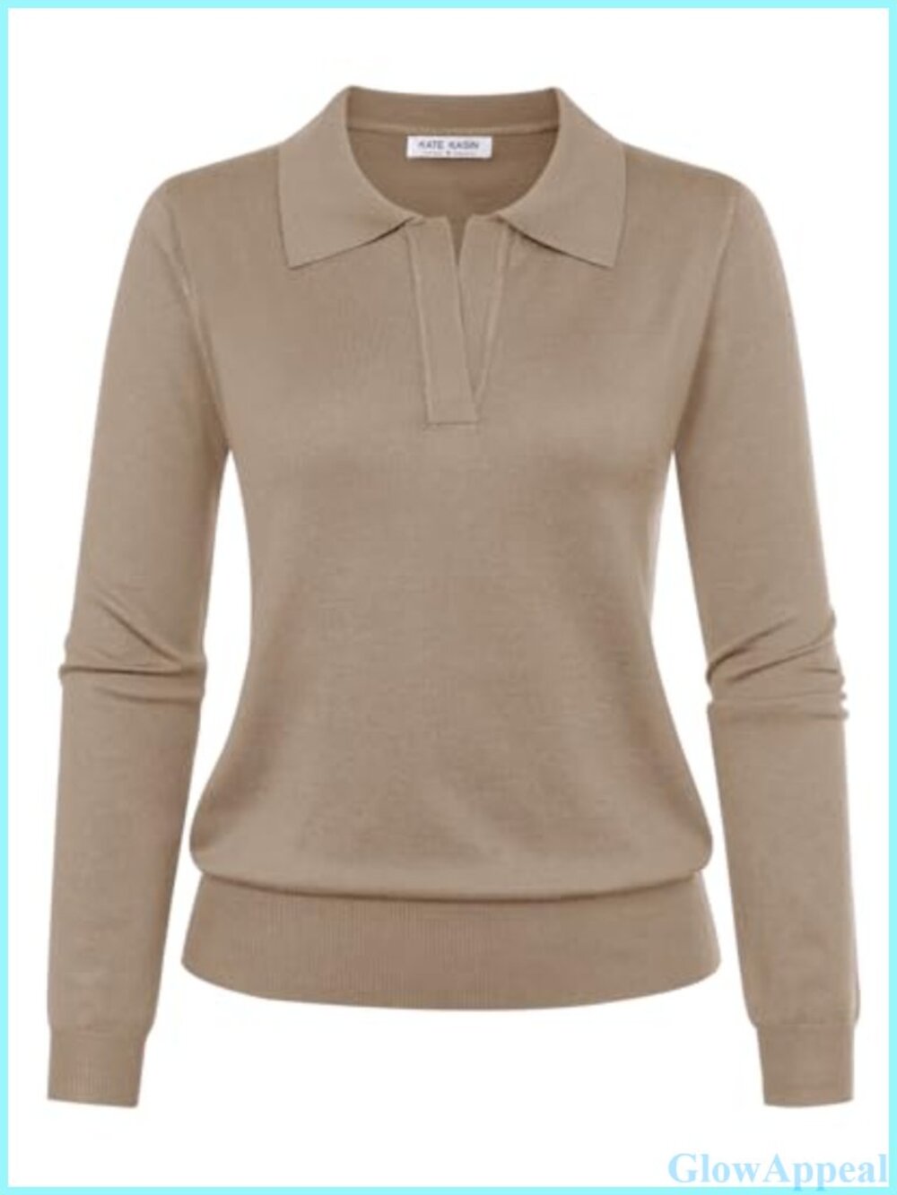 Women's Long Sleeve V-Neck Ribbed Knit Polo Sweater Pullover